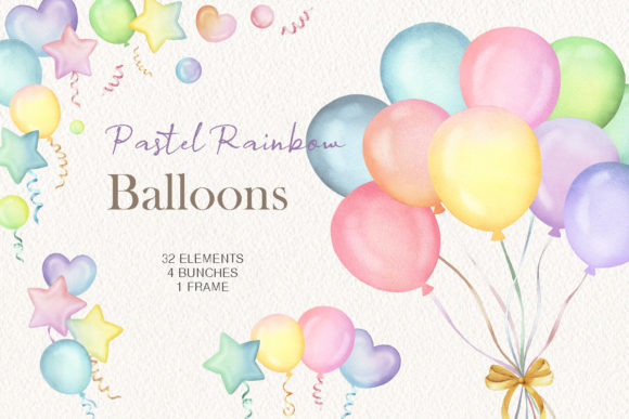Download Watercolor Rainbow Balloons Clipart - Balloons Collection