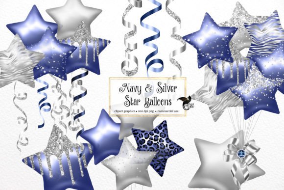 Download Navy and Silver Star Balloons Clipart - Balloons Collection