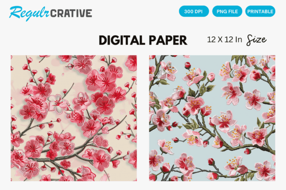 Download Cherry Blossom Embroidered Digital Paper - Premium Resources
